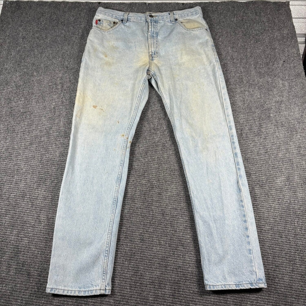 Vtg Bugle Boy 705 Jeans Mens 36x32 Light Wash Fair Distressed 90s Straight Leg